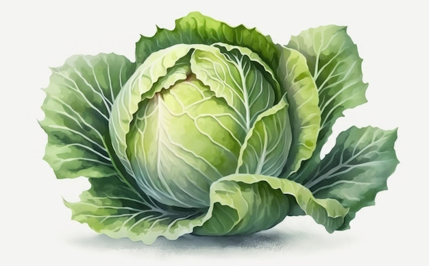 A drawn cabbage on white background watercolor vegetable organic food illustrations ai generated
