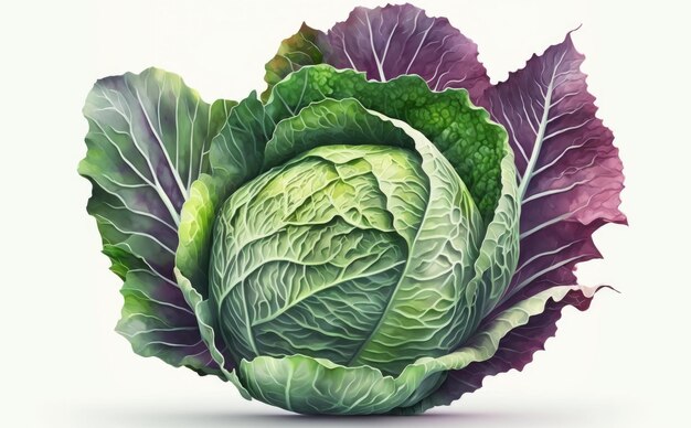 A drawn cabbage on white background watercolor vegetable organic food illustrations ai generated