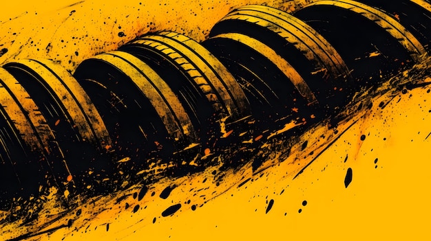 Photo drawn car tyre marks on yellow background