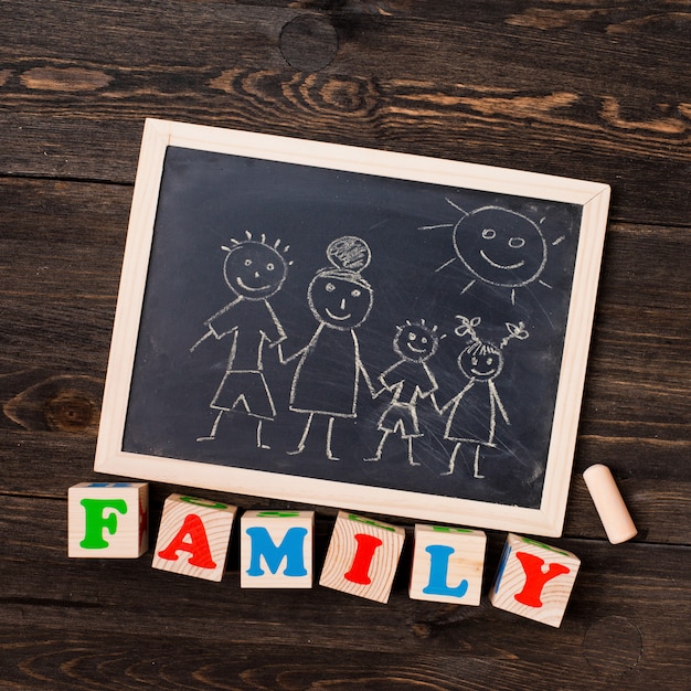 Photo drawn on a chalkboard family