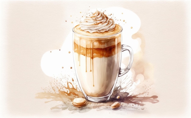 Foto latte al cioccolato disegnato su sfondo bianco illustrazioni di milkshake al cioccolato ad acquerello ai generate