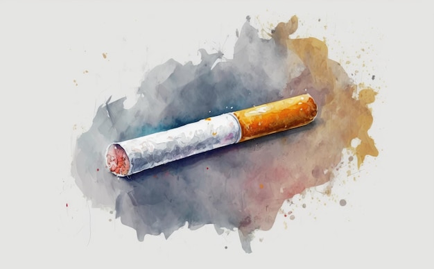 A drawn cigarette with smoke on white background watercolor illustrations ai generated