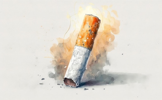 A drawn cigarette with smoke on white background watercolor illustrations ai generated