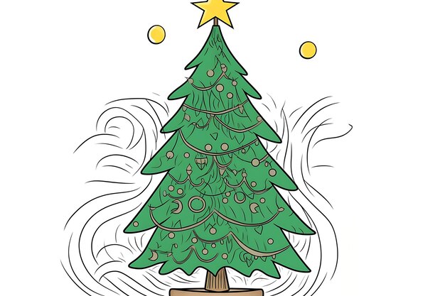 Foto albero di natale colorato disegnato su carta bianca foto orizzontale.