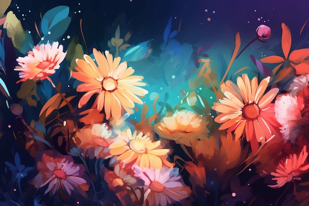 Drawn colorful floral abstract background Generative AI illustration