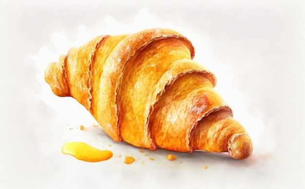 drawn croissant on white background watercolor pastry organic food illustrations ai generated