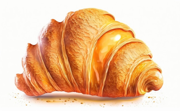 drawn croissant on white background watercolor pastry organic food illustrations ai generated