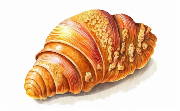 Photo drawn croissant on white background watercolor pastry organic food illustrations ai generated