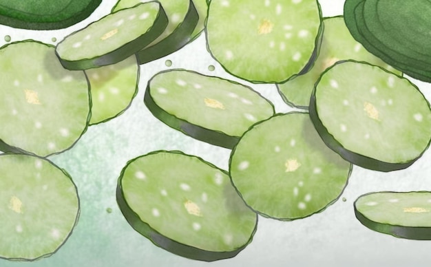 drawn cucumber slices background watercolor vegetables organic food illustrations ai generated
