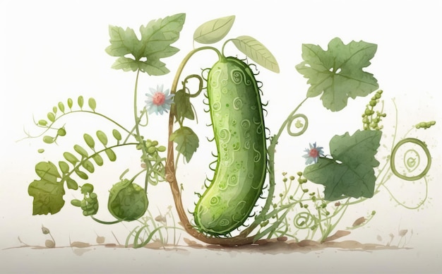 drawn cucumber on white background watercolor vegetables organic food illustrations ai generated