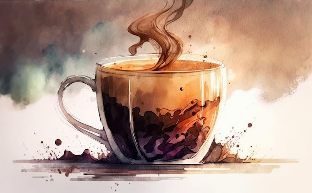 Нарисованная чашка кофе арабика акварель капучино латте иллюстрации сгенерированы ai