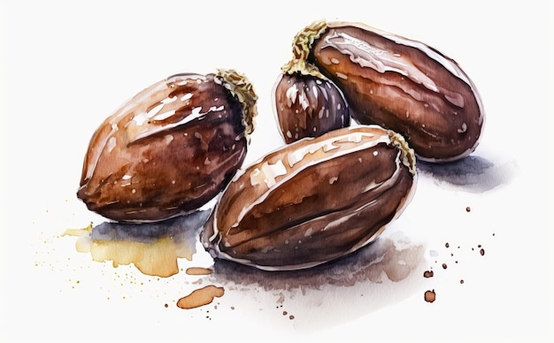 A drawn dates on white background watercolor fruits organic food illustrations ai generated