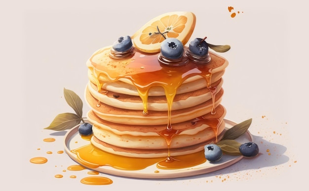 A drawn delicious pancakes watercolor pastry illustrations ai generated