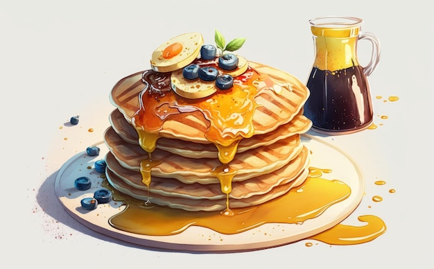 Photo a drawn delicious pancakes watercolor pastry illustrations ai generated