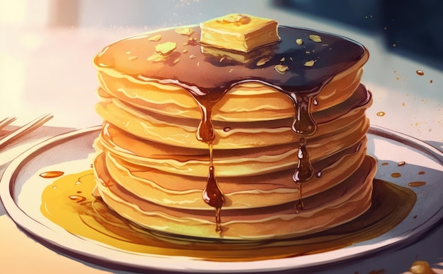 A drawn delicious pancakes watercolor pastry illustrations ai generated