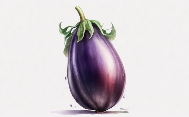 A drawn eggplant on white background watercolor vegetable organic food illustrations ai generated