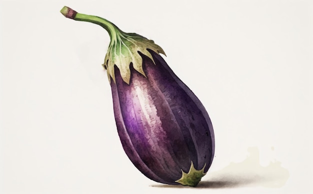 A drawn eggplant on white background watercolor vegetable organic food illustrations ai generated