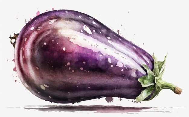 A drawn eggplant on white background watercolor vegetable organic food illustrations ai generated