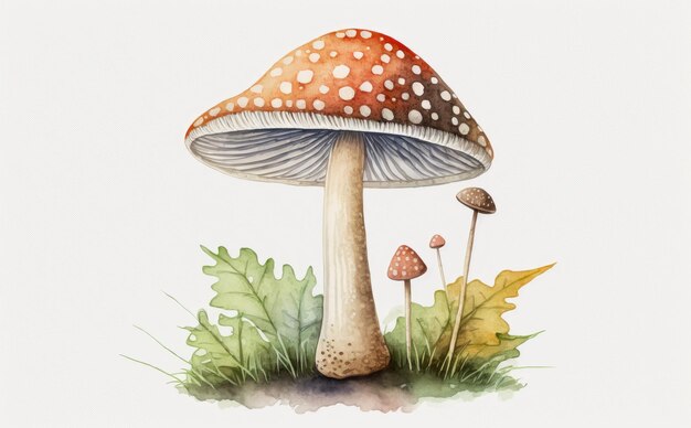 drawn forest mushrooms on white background watercolor organic food illustrations ai generated