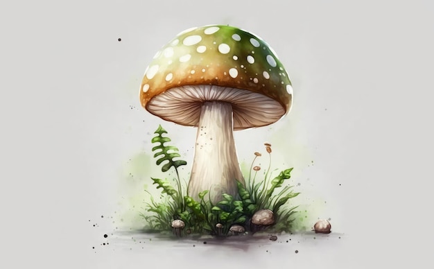 drawn forest mushrooms on white background watercolor organic food illustrations ai generated