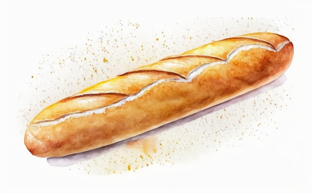 Foto baguette francese disegnata su sfondo bianco illustrazioni di pane francese ad acquerello ai generate