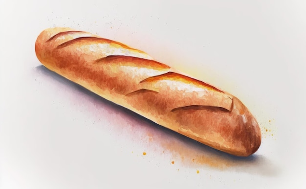 drawn french baguette on white background watercolor french bread illustrations ai generated