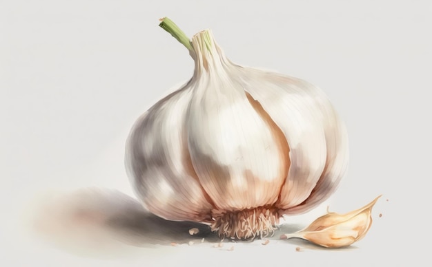 a drawn garlic on white background watercolor vegetables illustrations ai generated