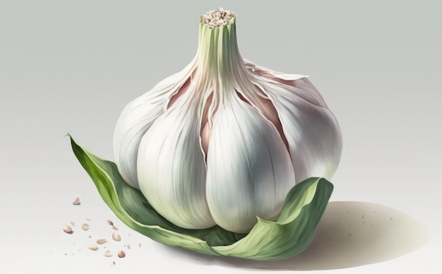 a drawn garlic on white background watercolor vegetables illustrations ai generated
