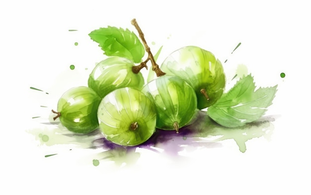 a drawn gooseberries on white background watercolor berries illustrations ai generated