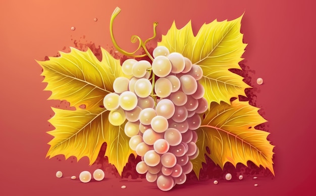 Drawn grape vines on red background watercolor organic food illustrations ai generated