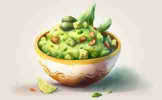 Photo drawn guacamole nachos watercolor traditional mexican cuisine healthy organic food ai generated