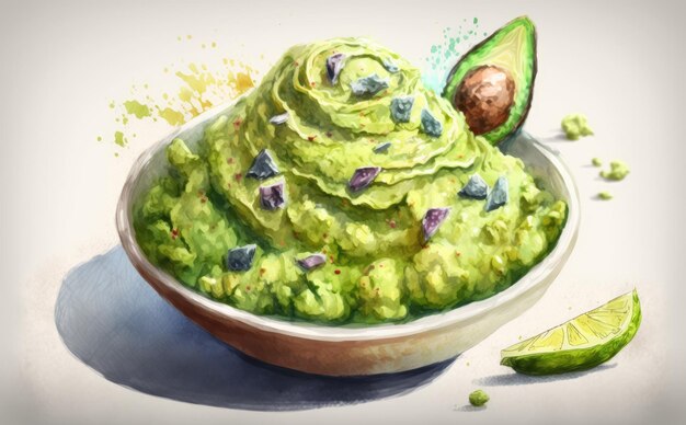 drawn guacamole nachos watercolor traditional Mexican cuisine healthy organic food ai generated