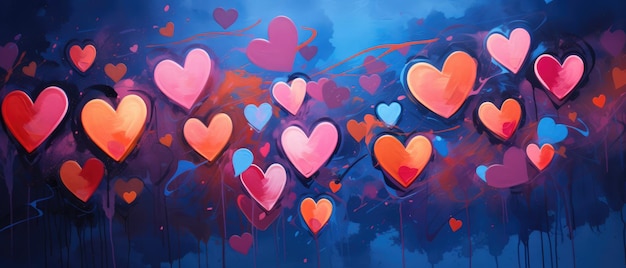 drawn hearts on a blue background Background for texture wrapping paper fashion illustration banner Valentines Day