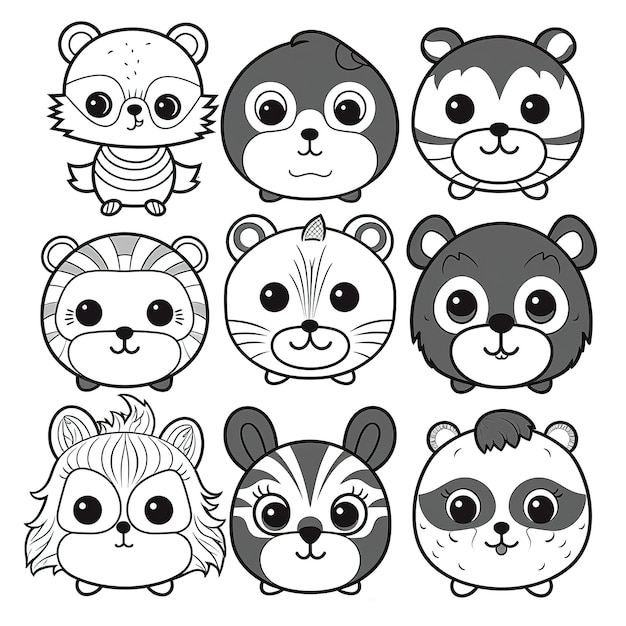 Photo drawn illustration cute doodle animals