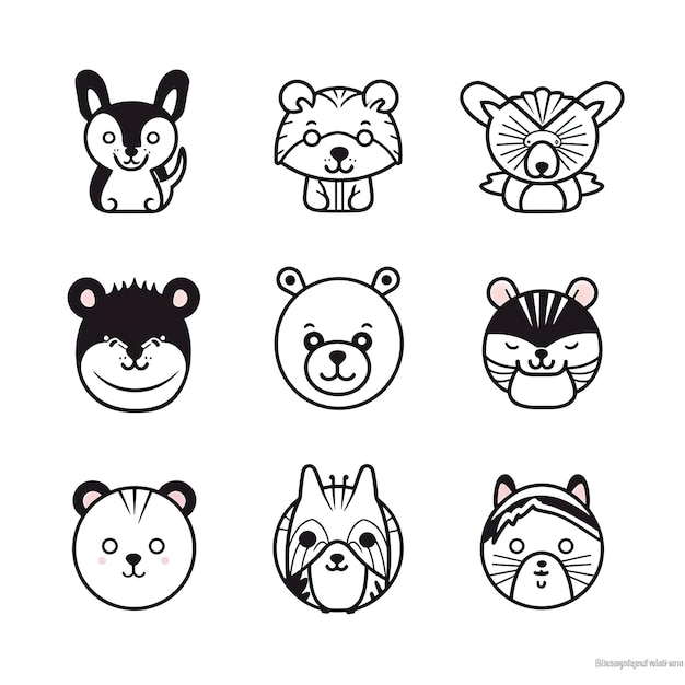 Photo drawn illustration cute doodle animals