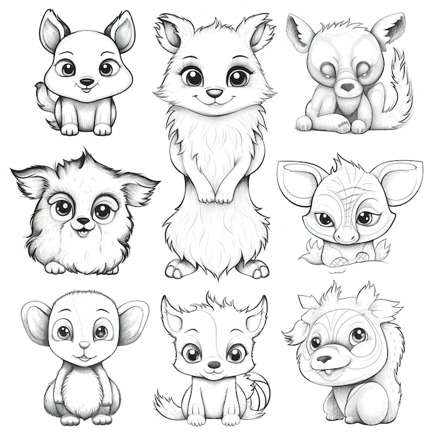 Premium AI Image | Drawn illustration cute doodle animals