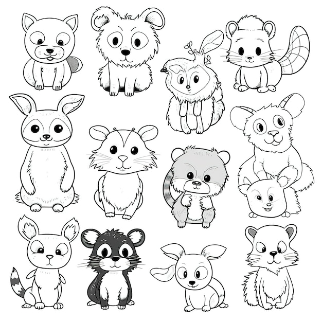 Drawn illustration cute doodle animals