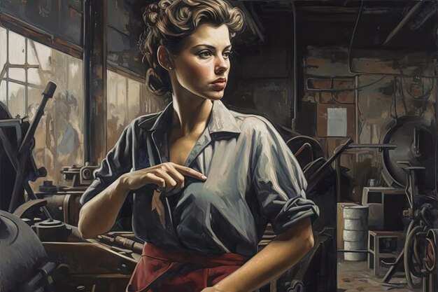 drawn image of a female mechanic in the industrial field