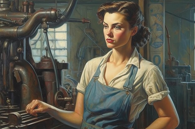 drawn image of a female mechanic in the industrial field