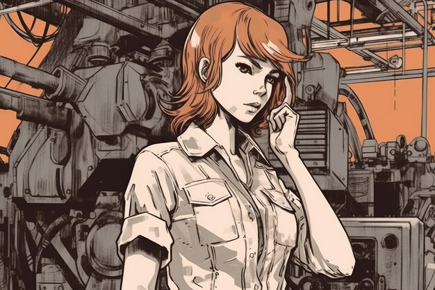 Photo drawn image of a female mechanic in the industrial field