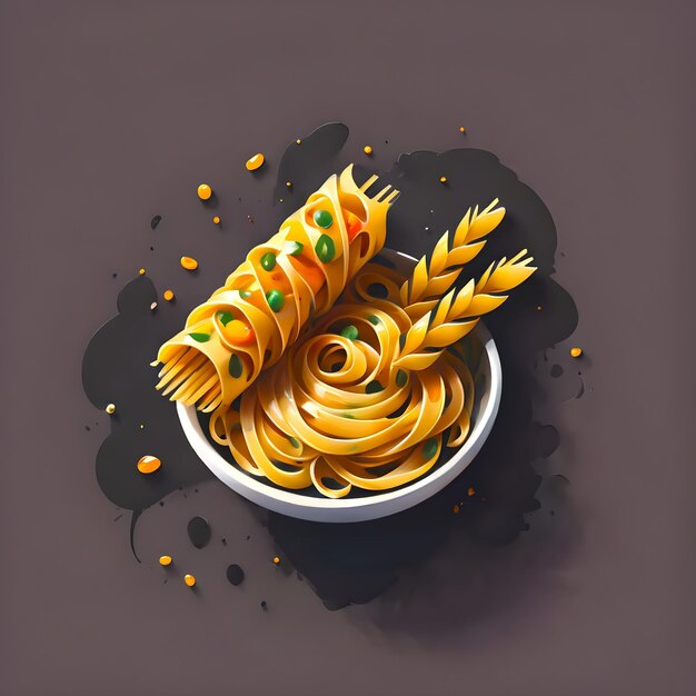 Foto ciotola isolata disegnata con pasta logo dell'illustrazione alimentare