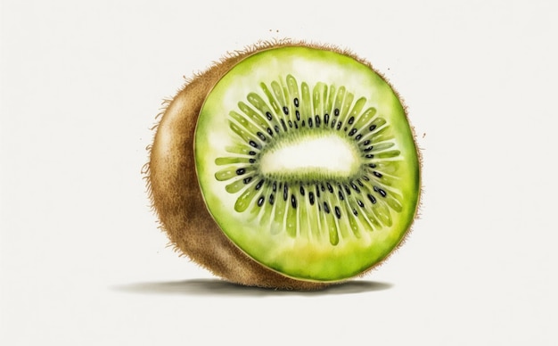 Photo a drawn kiwi on white background watercolor tropical fruit organic food illustrations ai generated