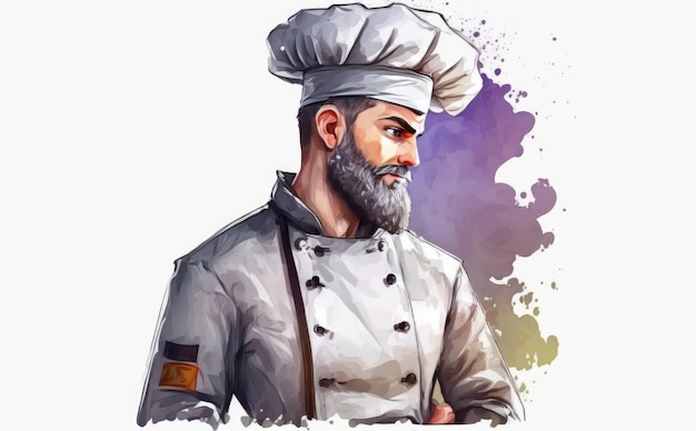 a drawn man chef on white background watercolor restaurant illustrations ai generated