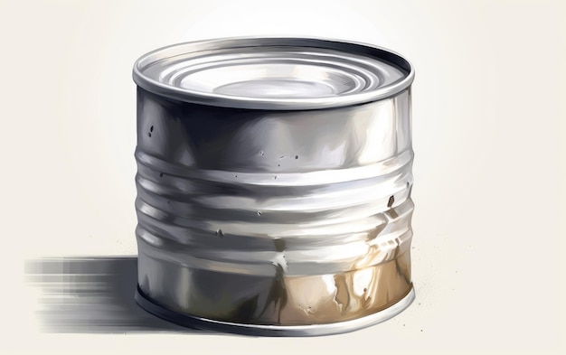 a drawn metal can on white background watercolor tin can illustrations ai generated