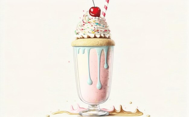 a drawn milkshake on white background watercolor sweets food illustrations ai generated