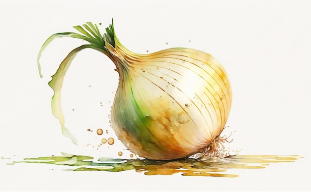 a drawn onion on white background watercolor vegetables organic illustrations ai generated