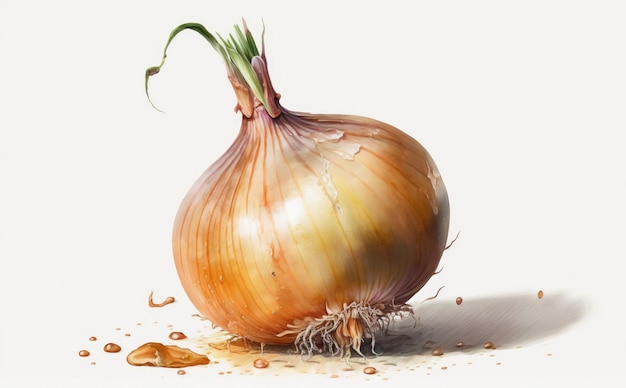 a drawn onion on white background watercolor vegetables organic illustrations ai generated