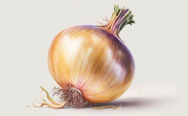 a drawn onion on white background watercolor vegetables organic illustrations ai generated