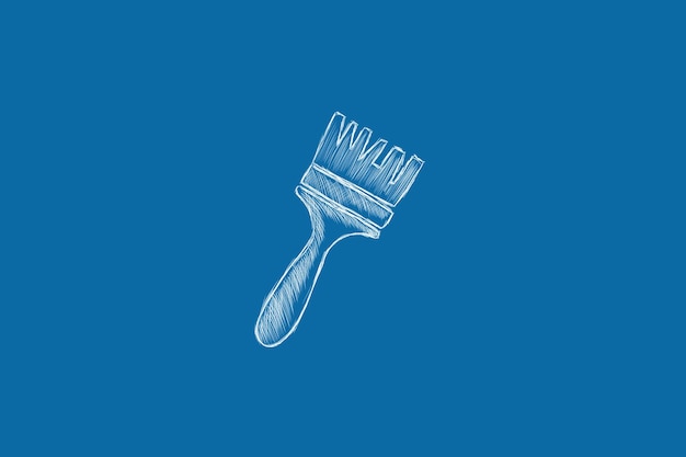 Drawn paint brush on a blue background