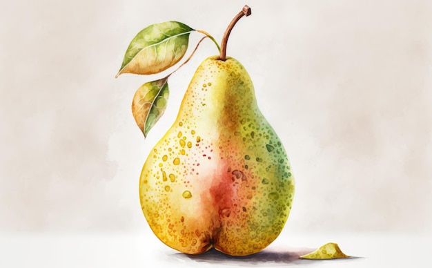 A drawn pear on white background watercolor fruit organic food illustrations ai generated